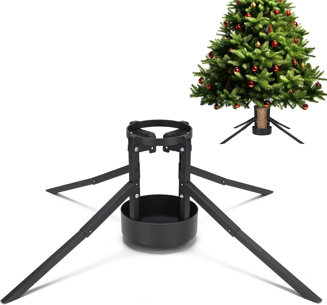 Christmas Tree Stand, 8.6 Black Foldable Artificial Christmas Tree Metal Ornament Holder Universal Model Adjustable Umbrella Stand Artificial Christmas Tree for Pine SprucePoplar