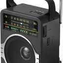 Portable AM FM Radio, Bluetooth 5.0 Radios 5 Watts Loud Speaker, FM Radio Built-in Rechargeable Battery/DC D*4 Cell Battery Operated & AC Power Plug in Wall Black