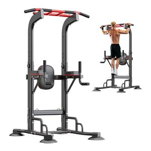 SogesHome Pull Up Bar and Dip Station, Heavy Duty Adjustable Home Gym Equipment for Strength Training, Multifunctional Workout Bar with Resistance Bands Full Body & Core Exercise