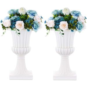 NUPTIO 2 Pcs Classic Urn Planter, 19.7 inch Tall Large Plastic Outdoor Urns Planters, Pedestal Flower vases Plant Pot, Resin Grecian Plants pots for Garden Porch Front Door, White