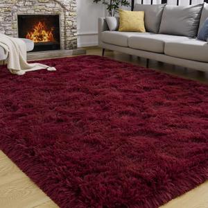 Burgundy Red Area Rug 8x10 Large Rugs for Living Room Bedroom, Fluffy Soft Rug Modern Carpets for Kids Room, Non-Skid Rectangular Indoor Rug for Girls Boys Playroom Nursery Room Home Decor