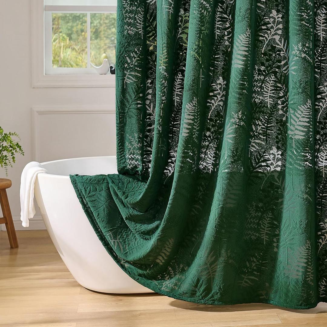 Dark Green Shower Curtain Lace Tropical Plant Textured Shower Curtain Sheer Farmhouse Fabric Shower Curtains for Bathroom 72 x 72