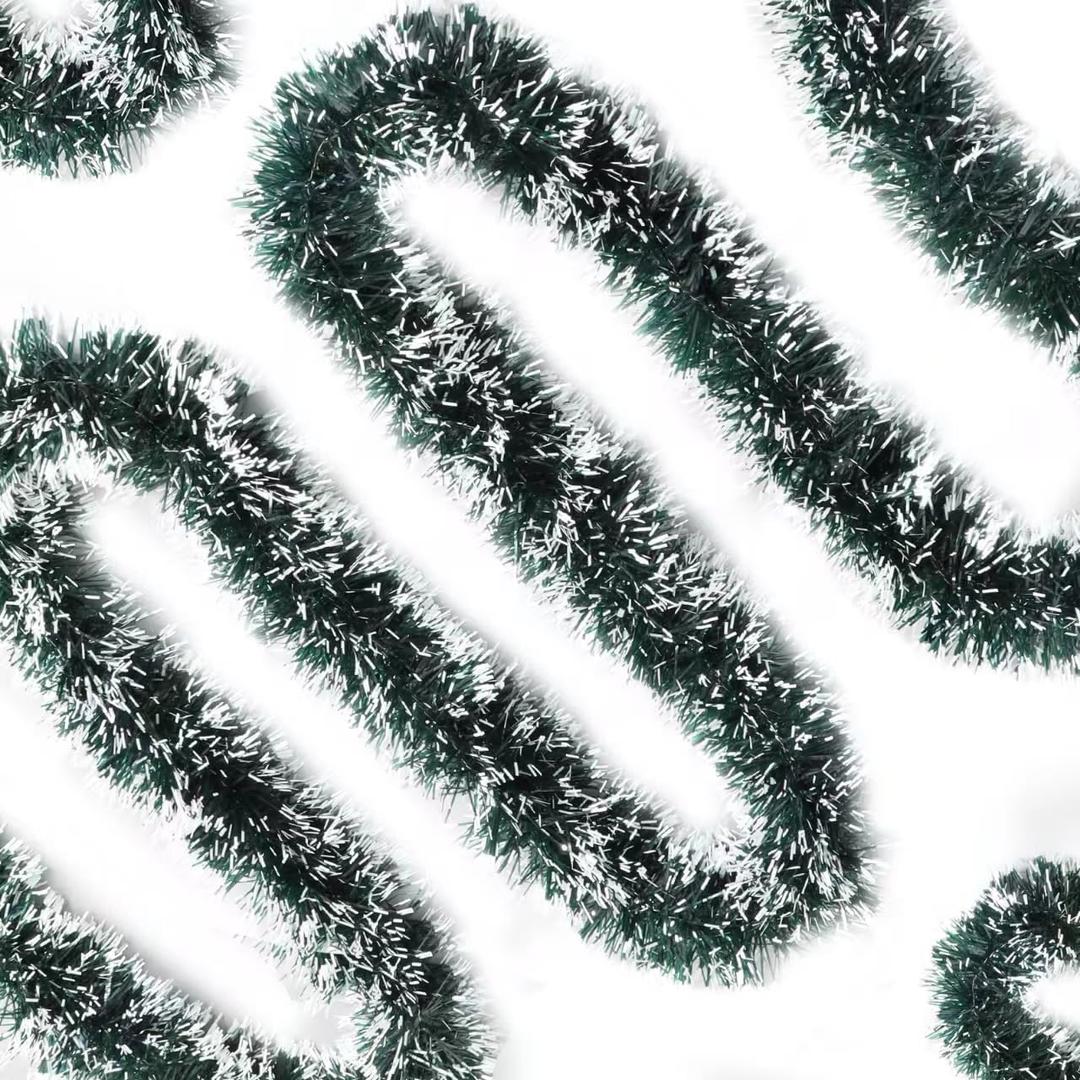 50FT Green Christmas Tinsel Garland, Xmas Metallic Tinsel Twist Hanging Garland for Christmas Tree Indoor and Outdoor Holiday Party Decoration (Green White)