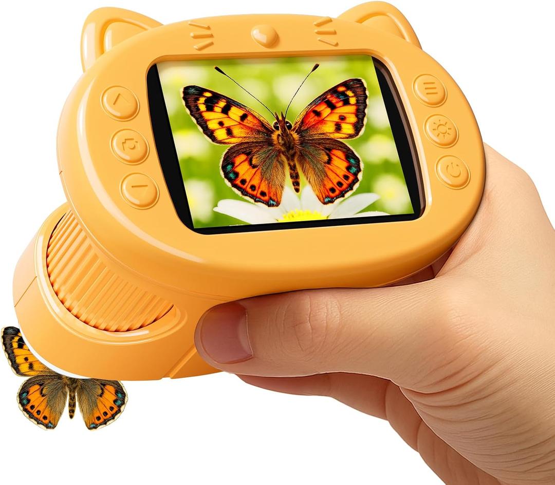 Handheld Digital Mini Microscope for Kids: 1000X 4K Portable Pocket 2.4" Screen Microscopes Toys STEM Electronic Learning Educational Science Kit 8-12 Birthday Gift 4 5 6 7 Year Old Boy Girl (Yellow)