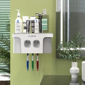 Toothbrush Holders for Bathrooms Toothpaste Dispenser - 2 Cups Automatic Toothpaste Squeezer Wall Mounted, Ideal Bathroom Accessories Organization