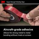 3M Super-Strength Molding Tape, 1/2 in x 15 ft, High Strength Double-Sided Adhesive, Permanently Attaches Side Moldings, Trim and Emblems to Interior and Exterior of Vehicles (03614)