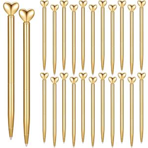 Thenshop 24 Pcs Heart Shaped Pens Retractable Metal Cute Pens 1.0 mm Black Ink Ballpoint Decorative Engagement Gifts for Women Wedding Bridal Shower Sleepover Party(Gold)