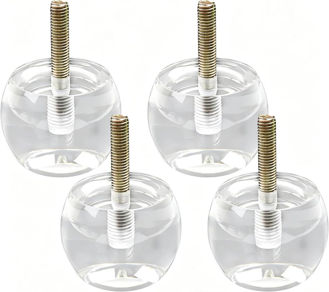 Clear Acrylic Furniture Legs, 1.9 Inch Height Lucite Sofa Feet with M10 Bolt & Flange Nut, Modern Cabinet Risers for Table, Couch, Bookcase, Nightstand, 4Pcs Replacement Legs