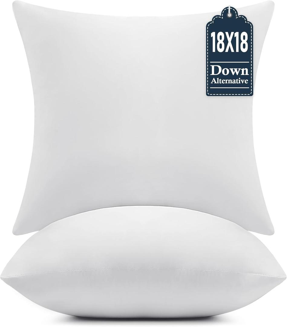 puredown 18x18 Throw Pillow Inserts Set of 2  Supportive & Fluffy Down Alternative Pillow Forms for Couch, Sofa & Bed, Indoor Decorative Cushion Stuffer
