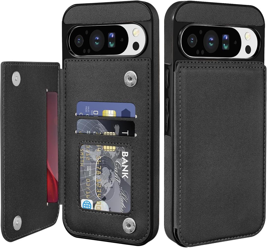 Bizzib for Google Pixel 9 Pro XL Case Leather Wallet with Card Holder, Flip Cover Kickstand Magnetic Closure Shockproof Heavy Duty Protective Case for Google Pixel 9 Pro XL,Black