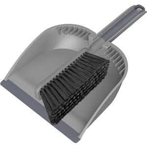 SetSail Small Dustpan and Brush Set, Nesting Snap-On Handheld Broom and Dust Pan with Teeth Portable Broom and Dustpan Set Suitable for Desktop, Pets Care, Sofa, Camping, Grey