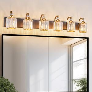 6 Light Bathroom Vanity Light Modern Black Gold Vanity Light Bathroom Light Fixtures Over Mirror Crystal Vanity Lighting Fixtures (Black Gold Round)