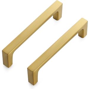 Ravinte 10 Pack Solid 3-3/4 Inch Square Cabinet Handles - Brushed Brass Pulls for Kitchen Drawers and Cabinets - Hardware