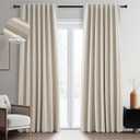Topfinel Cream Ivory Blackout Curtains & Drapes, Beige Pinch Pleat Full Blackout Flax Linen Tab Top Soundproof Curtains with Hooks Rings for Bedroom Living Room Track 2 Panels Set, 4x7ft