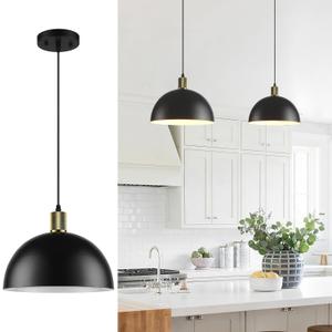 Black Pendant Lights Kitchen Island, 11.8" Modern Dome Pendant Light Fixtures Farmhouse Hanging Lights for Dining Room Hallway Sink Entryway