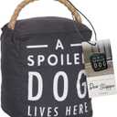 Pavilion "A Spoiled Dog Lives Here" Canvas Door Stopper - Weighted Fabric Decorative Doorstop with Handle, Polyester Sand Bag Soft Door Stoppers for Interior Doors, Black Home Decor, 5 x 4.75 x 6"