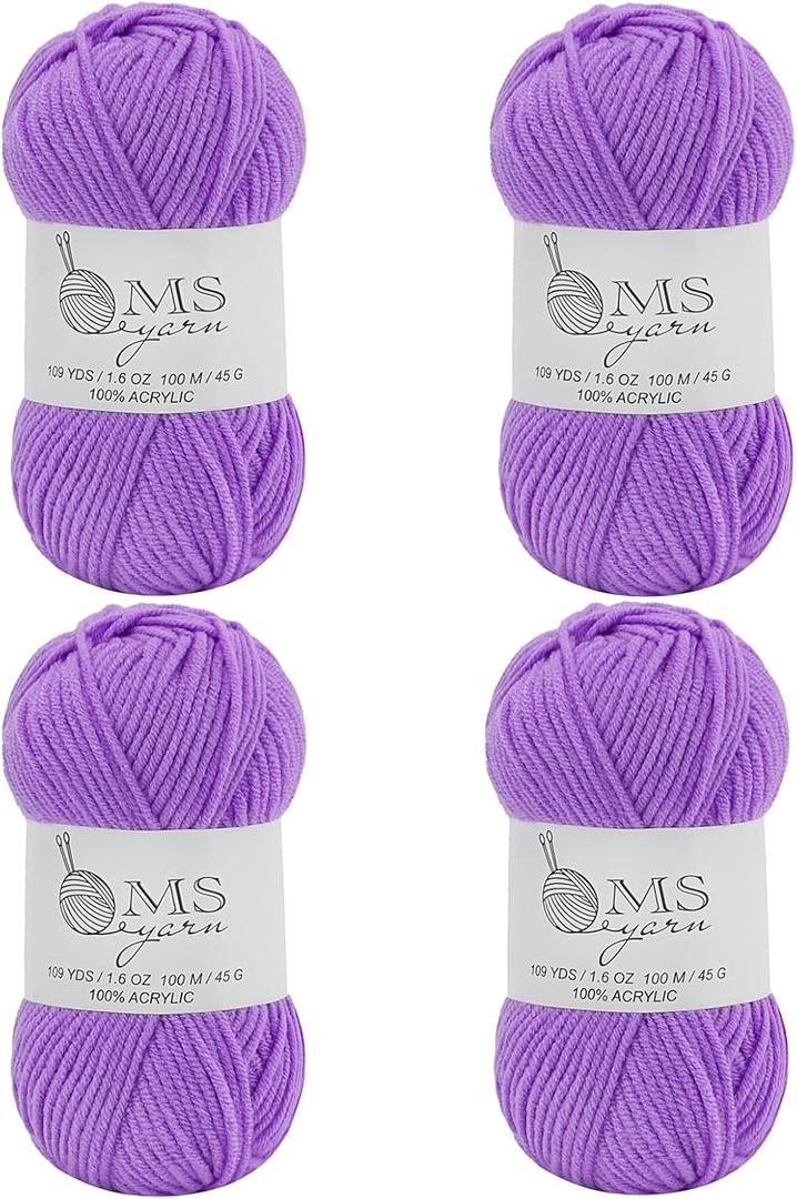Crochet Acrylic Lavender Purple Yarn 436 Yards, 4 Pack 45g/1.6oz Each, Soft Yarn for Crocheting & Knitting DIY Craft