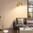 Contemporary Gold 73" Arc Floor Lamp with Hanging Dome Shade, Marble Base Adjustable Farmhouse Over the Couch Tall Stand Up Light, Industrial Task/Reading Standing Corner Lamp for Living Room Bedroom (White)