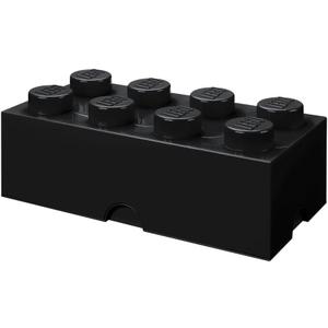 LEGO Storage Brick 8 - studs BLACK - Stackable Plastic Storage Box with Lid for Kids and Adults, Ideal Desk Organizer and Toy Box - 12.1L Capacity