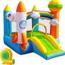 Inflatable Bounce House - Bouncer with Air Blower for Indoor & Outdoor, Jumping Bouncy Castle with Slide and Basketball Hoop for Kids 3-6, Bouncing House with Storage Bag and Repair Patches