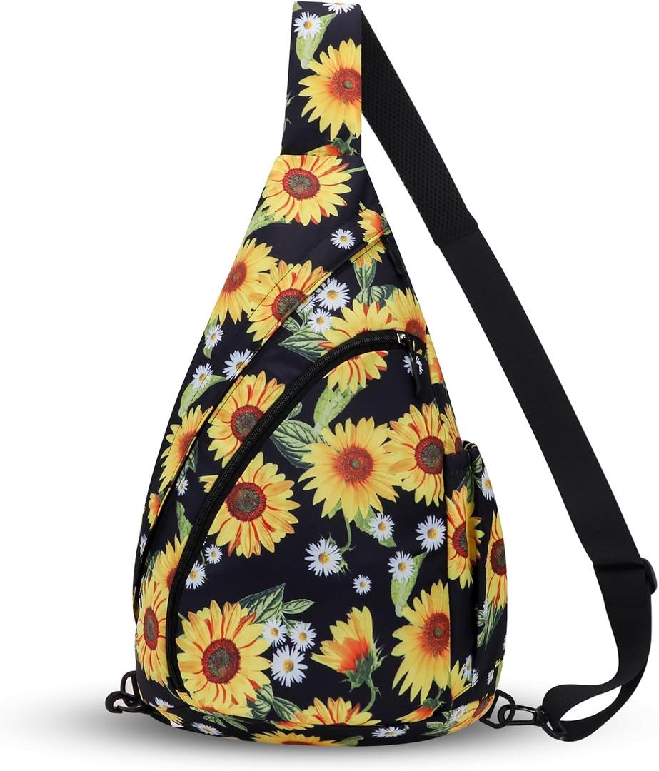 HUA ANGEL Crossbody Sling Bag for Men & Women Lightweight Waterproof Chest Shoulder Bag for Travel Hiking & Everyday Use (One Size, W-daisy Sunflower)