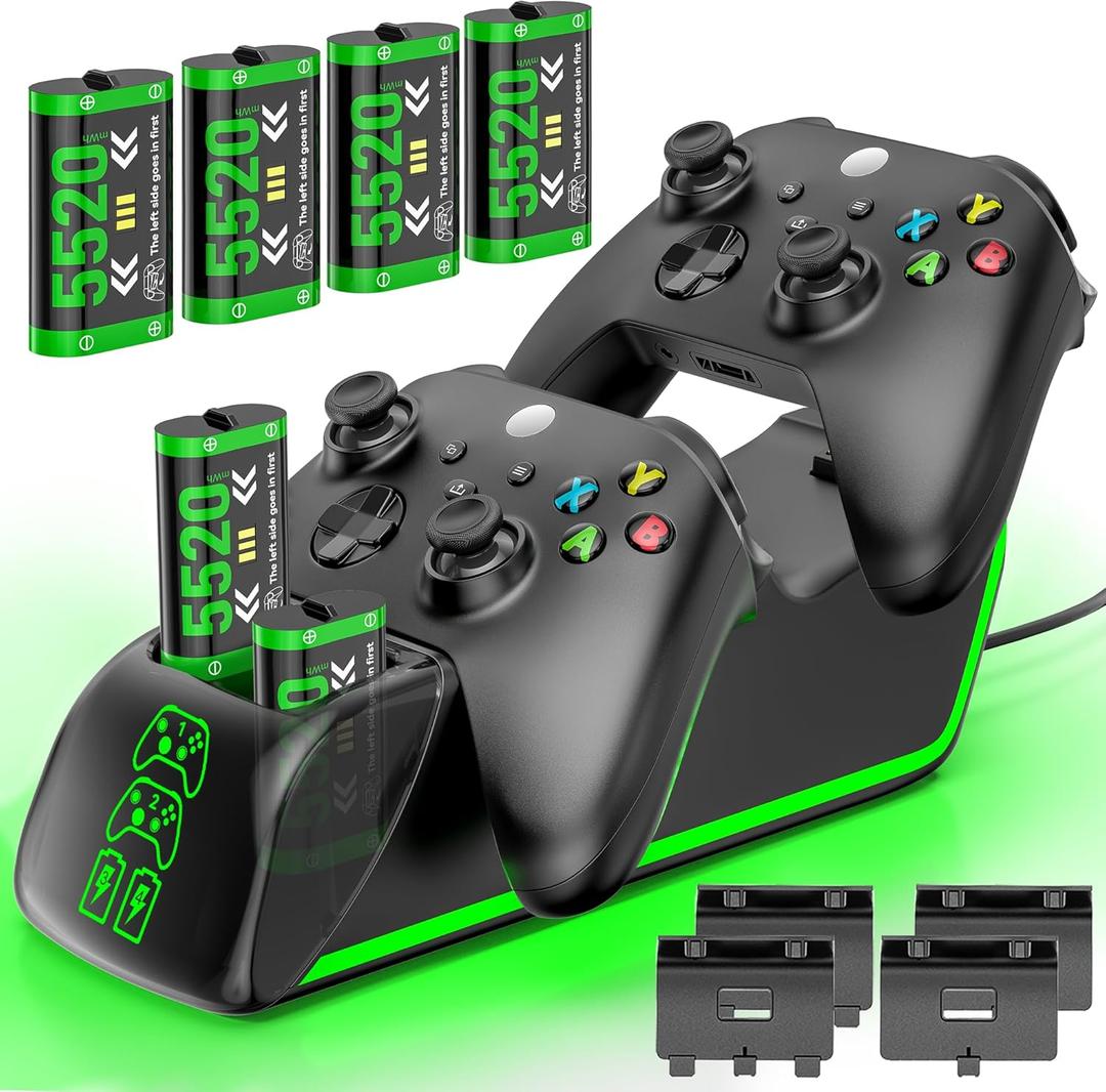 4-in-1 Charger for Xbox Series/One X|S Controllers, with 4 5520mWh Rechargeable Battery Packs,Charges Dual Remotes & Batteries Simultaneously,Upgraded Quad Charging Dock Station for Xbox Gamer Gift