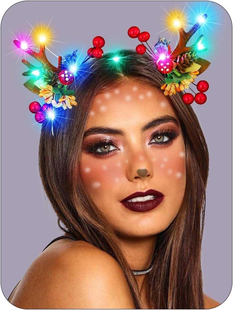 Catery Light Up Christmas Headbands Reindeer Antlers Headband Christmas Hair Accessories for Women