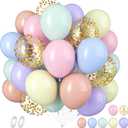 Pastel Balloons, 60 PCS Pastel Easter Balloons, 12 Inch Macaron Pink Blue Purple Green Yellow Orange Color Balloon Gold Confetti for Birthday Baby Shower Wedding Pastel Easter Party Decorations