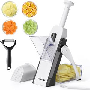 OYKEFAW Mandoline Slicer for Kitchen, 6 in 1 Vegetable slicer, Potato Slicer with Thickness Adjuster,Faster Kitchen Slicer for Meal Prep (just Slice, With Peeler/Cleaning Brush, Mandolin) (Light Gray)