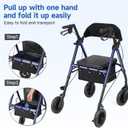 Lightweight Rollator Walker with Seat & Backrest - Foldable Mobility Aid for Seniors, 8" Large Airless Tires, Adjustable Height, Brake,Storage Bag,300 lbs Capacity, 4 Wheel Rolling Walkers for Adults