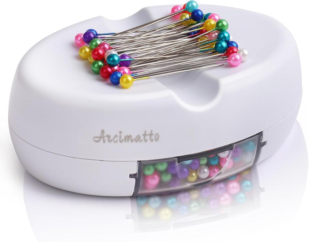 Arcimatto Magnetic Pin Holder, Strong Magnet Pincushion with Drawer, Pin Cushion with 100 Pcs Ball Head Straight Pins for Sewing, Needle Cushions Bobby Pin Holder Paper Clip Organizer for Quilting (White)