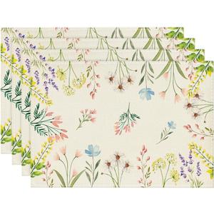 Artoid Mode Flowers Floral Summer Placemats Set of 4, 12x18 Inch Seasonal Spring Table Mats for Party Kitchen Wedding Dining Decoration (Beige)