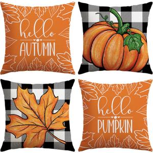 Artscope Fall Decorative Throw Pillow Covers 20x20 Inch Set of 4 Fall Gifts for Home Decor, Buffalo Plaid Autumn Pumpkin Maple Leaves Harvest Decoration Pillow Cases for Home Sofa Couch Decor-Orange A Artscope Fall Decorative Throw Pillow Covers 20x20 Inch Set of 4 Fall Gifts for Home Decor, Buffalo Plaid Autumn Pumpkin Maple Leaves Harvest Decoration Pillow Cases for Home Sofa Couch Decor-Orange A