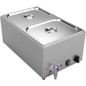 Valgus Commercial Grade Stainless Steel 2 Sections 19 Qt Bain Marie Buffet Food Warmer Steam Table with Lid and Tap for Home and Restaurants