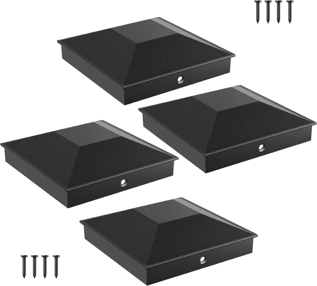 HILLMASTER 6X6 Post Caps for 5.5inx5.5in Wood Fence Post, Water-Proof UV-Proof Durable PP Plastic Decking Post Top Cap Cover with Mounting Screws, 4 Pcs, Black, 6x6in 4Pcs