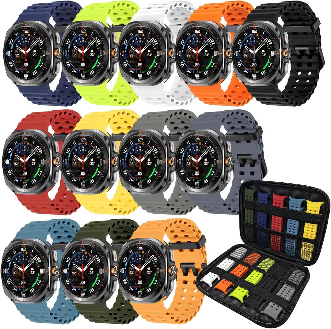 Sport Bands with Storage Case Compatible for Samsung Galaxy Watch Ultra 47mm,No Gap Breathable Wristband Waterproof Replacement Soft Silicone Strap for Men Women (12 colors)