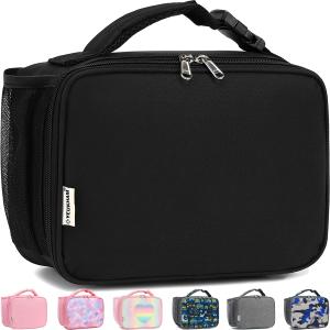 Insulated Lunch Box for School, Thermal Reusable Durable Freezable Lunch Bags for Kids Boys Girls Men Women - Small Soft Cooler Portable Lunch Tote Kit for Work Picnic Travel, Black