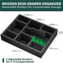 Wooden Desk Drawer Organizer, 9-Slot Office Organization and Storage Box, Adjustable Natural Wood Desktop Tray for Pens, Sticky Notes, and Small Accessories, Aesthetic Home Office Decor (12 x 9 In)