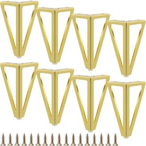 8 Pack 6 Inch Gold Furniture Legs, Triangle Metal Furniture Feet, Hairpin Table Legs Couch Feet Replacement for Sofas, Coffee Tables, Cabinets, 6 x 3.15 x 3.15 inches
