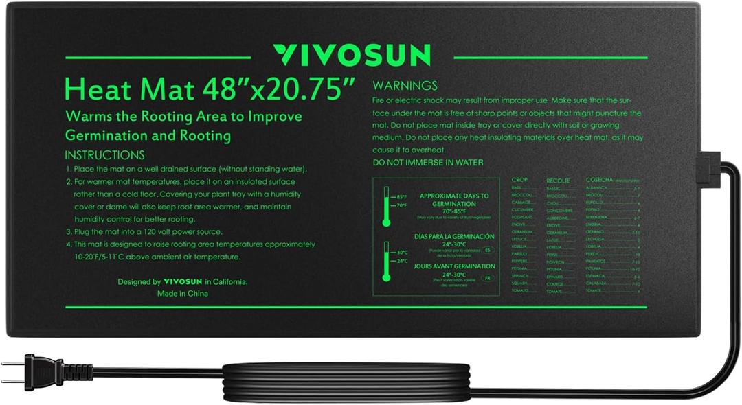 VIVOSUN Durable Waterproof Seedling Heat Mat 48" x 20.75" UL & MET-Certified Warm Hydroponic Heating Pad for Germination, Indoor Gardening, Greenhouse (48"x20.75")
