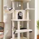 Globlazer Corner Cat Tree, 51in Curved Series Modern Cat Tower for Indoor Cats with Hammock, 7 Sisal Scratching Posts, Large Fan-Shaped Platform for Large Cats, Cat Condo & Hanging Basket, C51, Beige​