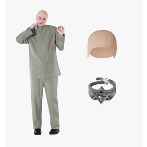 Morph Grey Villain Costume With Baldcap, Mens 60s Costume, Halloween Costumes For Men, Halloween Costumes For Adults, Size M, Missing Ring
