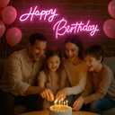 22x16.9 Inch Large Happy Birthday Neon Sign, Dimmable Pink LED Neon Light Sign for Party Backdrop, USB Wall Decor for Bedroom,Reunion,birthday