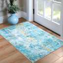 Entrance Rugs Indoor 2x3 Teal Blue Entry Rug Washable Abstract Small Area Rug Non-Slip Low Pile Throw Rugs for Entryway, Kitchen Floor, Front Door Indoor Door Mat, Bathroom, Bedroom Bedside