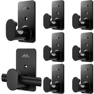 5/8" No Drill Curtain Rod Brackets for Poles Upgrade Adhesive Renter Friendly Nail Free Curtain Rod Hooks No Drilling Curtain Rod Holders Self Adhesive Curtain Rod Hooks Up to 25 lb (8Pcs Black)