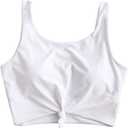 ZAFUL Women's Front Knot Bikini Tops Crop Tankini Top Scoop Neck Padded Bathing Suit Tops (Medium, White-top Only)
