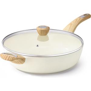 SENSARTE Ceramic Nonstick Frying Pan Skillet with Lid, 12 Inch Large Deep Frying Pan, 5 Qt Saute Pan, Induction Pan, Healthy Non Toxic Cooking Pan with Helper Handle, PFOA PFAS PTFE Free (5QT / 12IN, Ceramic White)