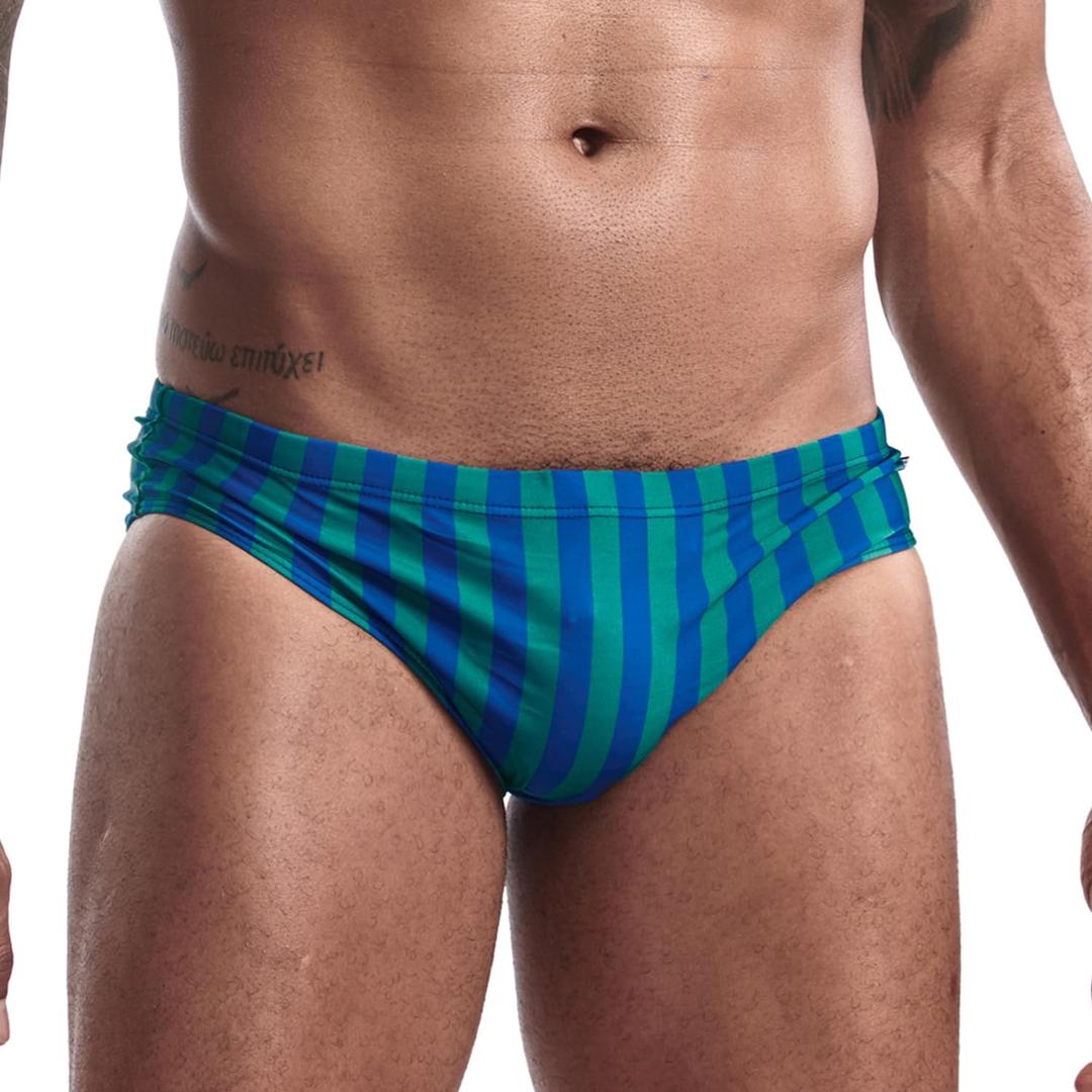 AIMPACT Mens Stripe Swim Briefs Retro Swimwear Sexy Bikini Swimsuit Print Bathing Suit (Large)
