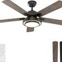 warmiplanet 52 Inch Ceiling Fan with Lights and Remote, Quiet DC Motor, Modern Flush Mount Indoor Ceiling Fan for Bedroom Living Room, 6 Speeds Reversible, Dimmable LED, Timer, Black