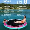 Inflatable Round Floating Ring - Water Hammock Dock, Sunmmer Mat Raft Platform, Sunchill Floating Ring Heavy Duty Floats for Lake and Beach with Water Ladder and Cup Holder,8FT/10FT